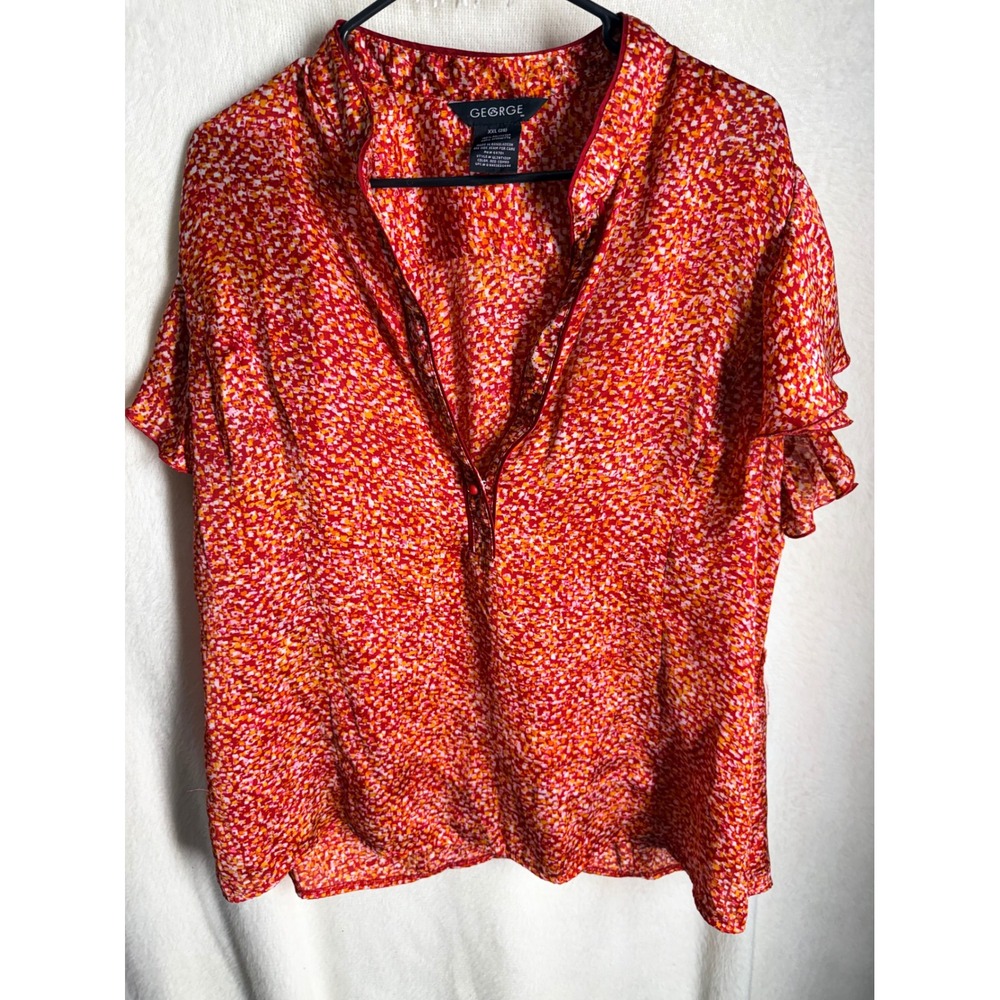 George Red Combo Abstract Print Ruffle‎ Sleeve Blouse XXL 20 GL29T120P